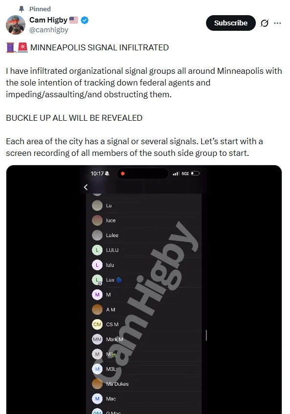 Cam Higby Infiltrating Signal Chat